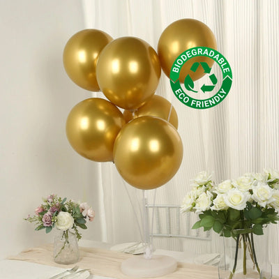 50 Pack Chrome Gold Biodegradable Latex Balloons 12’’ Thick Eco Friendly Metallic Party Balloons - Decorations