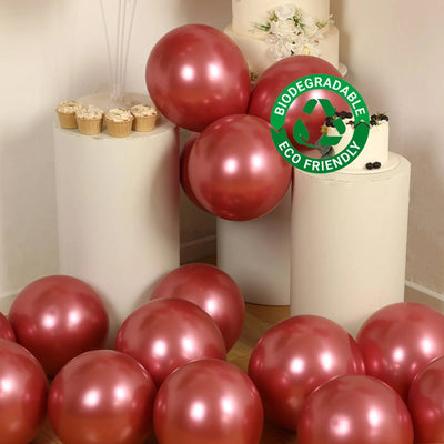 50 Pack Chrome Pink Biodegradable Latex Balloons 12’’ Thick Eco Friendly Metallic Party Balloons - Decorations