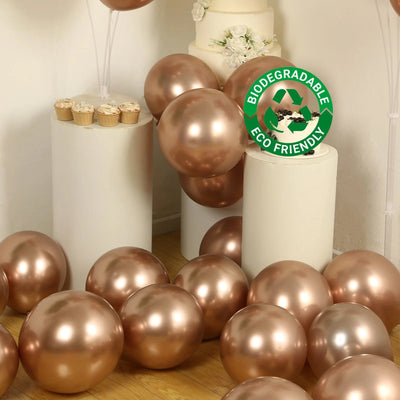 50 Pack Chrome Rose Gold Biodegradable Latex Balloons 12’’ Thick Eco Friendly Metallic Party Balloons - Decorations