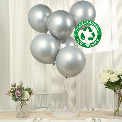 50 Pack Chrome Silver Biodegradable Latex Balloons 12’’ Thick Eco Friendly Metallic Party Balloons - Decorations