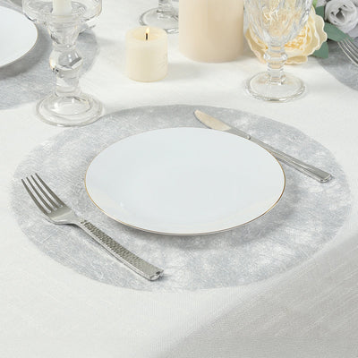 50 Pack Disposable Metallic Silver Placemats 13’’ Non-Woven Mesh Fiber Round Table Mats for Dining & Events - Placemat
