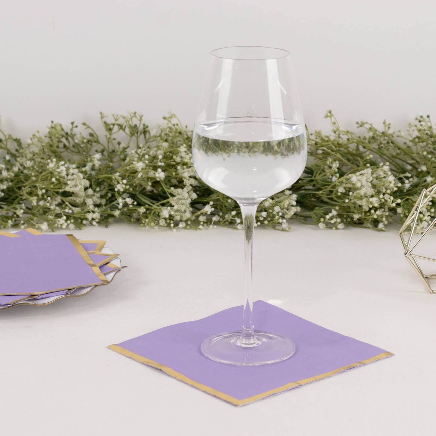 50-Pack Paper Beverage Napkins with Gold Foil Edge Lavender - Disposable 2 Ply Cocktail Napkins for Events 6.5"x6.5"