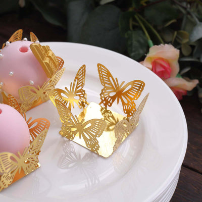 50-Pack Mini Paper Truffle Cup Liners Butterfly Square Design Metallic Gold - 225GSM Cupcake Tray Wrappers 4’’