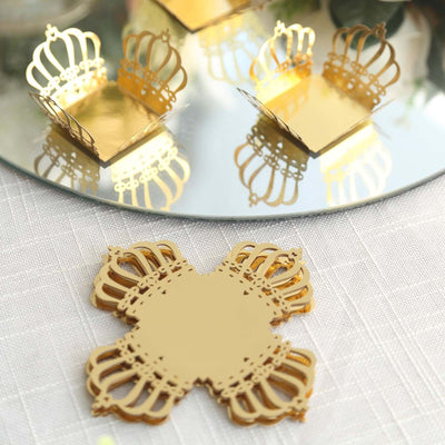 50-Pack Mini Paper Truffle Cup Liners Crown Square Design Metallic Gold - 225GSM Cupcake Tray Wrappers 4’’ - Decorations
