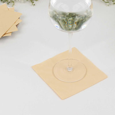 50-Pack Paper Beverage Napkins Beige - 2 Ply Disposable Soft 18GSM Cocktail Napkins 5’’x5’’ - Napkins