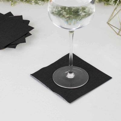 50-Pack Paper Beverage Napkins Black - 2 Ply Disposable Soft 18GSM Cocktail Napkins for Events 5’’x5’’ - Napkins