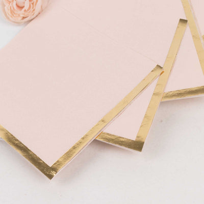 50-Pack Paper Beverage Napkins Blush with Gold Foil Edge - 2 Ply Disposable Soft 18GSM Cocktail Napkins 5’’x5’’