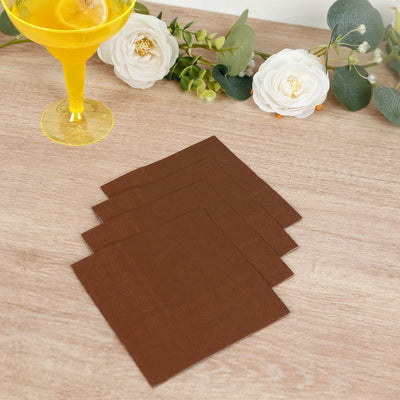 50-Pack Paper Beverage Napkins Cinnamon Brown - 2 Ply Disposable Soft 18GSM Cocktail Napkins 5’’x5’’ - Napkins