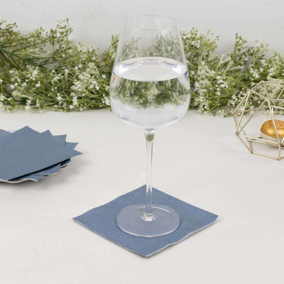 50-Pack Paper Beverage Napkins Dusty Blue - 2 Ply Disposable Soft 18GSM Cocktail Napkins 5’’x5’’ - Napkins