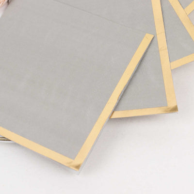 50-Pack Paper Beverage Napkins Gray with Gold Foil Edge - 2 Ply Disposable Soft 18GSM Cocktail Napkins 5’’x5’’ - Napkins