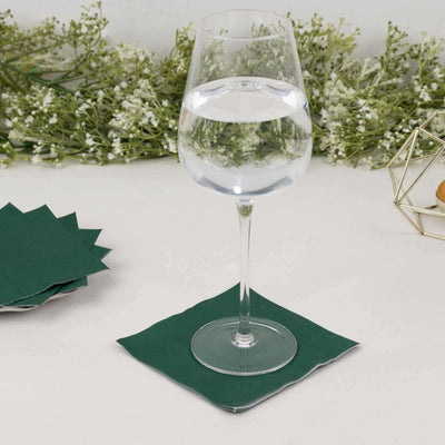 50-Pack Paper Beverage Napkins Hunter Emerald Green - 2 Ply Disposable Soft 18GSM Cocktail Napkins 5’’x5’’ - Napkins