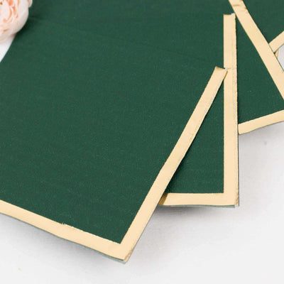 50-Pack Paper Beverage Napkins Hunter Emerald Green with Gold Foil Edge - 2 Ply Disposable Soft 18GSM Cocktail Napkins