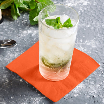 50-Pack Paper Beverage Napkins Orange - 2 Ply Disposable Soft 18GSM Cocktail Napkins 5’’x5’’ - Napkins