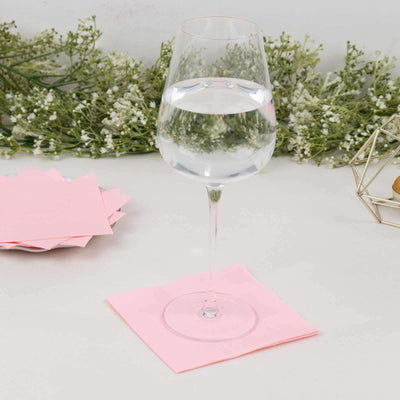 50-Pack Paper Beverage Napkins Pink - 2 Ply Disposable Soft 18GSM Cocktail Napkins 5’’x5’’ - Napkins