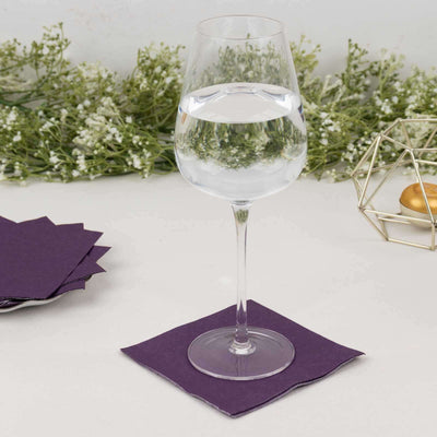 50-Pack Paper Beverage Napkins Purple - 2 Ply Disposable Soft 18GSM Cocktail Napkins 5’’x5’’ - Napkins