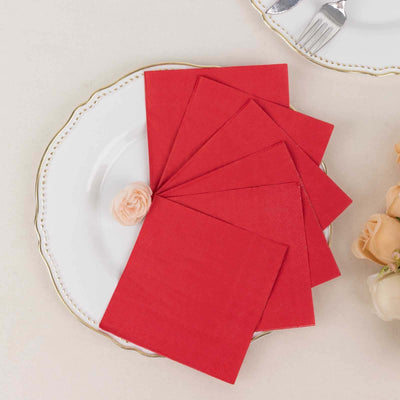 50-Pack Paper Beverage Napkins Red - 2 Ply Disposable Soft 18GSM Cocktail Napkins 5’’x5’’ - Napkins
