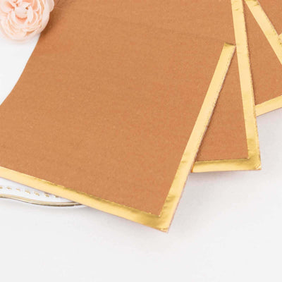 50-Pack Paper Beverage Napkins Terracotta (Rust) with Gold Foil Edge - 2 Ply Disposable Soft 18GSM Cocktail Napkins