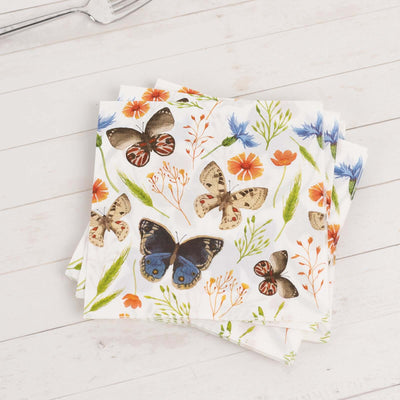 50-Pack Paper Beverage Napkins with Field Herbs and Butterfly Print Ivory - 2 Ply Disposable 18GSM Garden Party Napkins