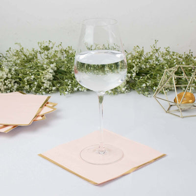 50-Pack Paper Beverage Napkins with Gold Foil Edge Blush - Disposable 2 Ply Cocktail Napkins for Events 6.5’’x6.5’’
