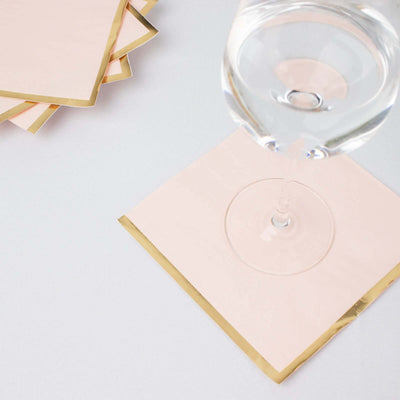 50-Pack Paper Beverage Napkins with Gold Foil Edge Blush - Disposable 2 Ply Cocktail Napkins for Events 6.5’’x6.5’’