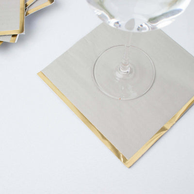 50-Pack Paper Beverage Napkins with Gold Foil Edge Gray - Disposable 2 Ply Cocktail Napkins for Events 6.5’’x6.5’’