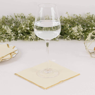 50-Pack Paper Beverage Napkins with Gold Foil Edge Ivory - Disposable 2 Ply Cocktail Napkins for Events 6.5’’x6.5’’