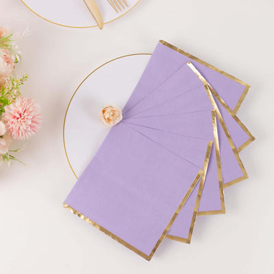 50-Pack Paper Beverage Napkins with Gold Foil Edge Lavender - Disposable 2 Ply Cocktail Napkins for Events 6.5’’x6.5’’