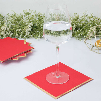 50-Pack Paper Beverage Napkins with Gold Foil Edge Red - Disposable 2 Ply Cocktail Napkins for Events 6.5’’x6.5’’