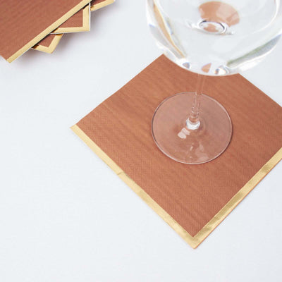 50-Pack Paper Beverage Napkins with Gold Foil Edge Terracotta (Rust) - Disposable 2 Ply Cocktail Napkins for Events