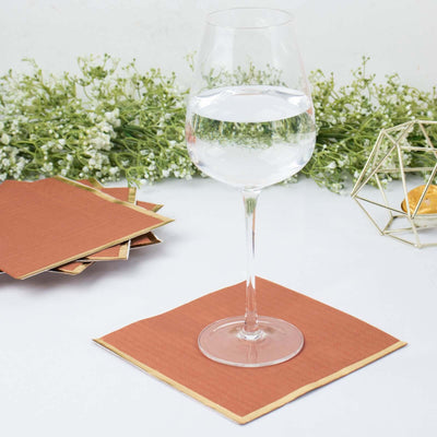 50-Pack Paper Beverage Napkins with Gold Foil Edge Terracotta (Rust) - Disposable 2 Ply Cocktail Napkins for Events