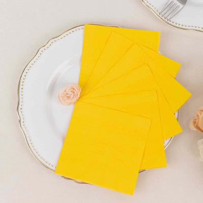 50-Pack Paper Beverage Napkins Yellow - 2 Ply Disposable Soft 18GSM Cocktail Napkins 5’’x5’’ - Napkins