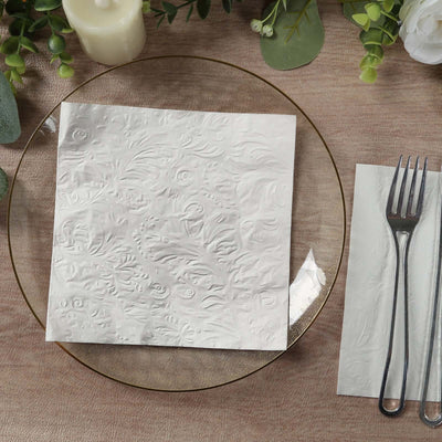 50-Pack Paper Cocktail Napkins with Embossed French Swirl Pattern White - Soft 2 Ply Beverage Napkins for Events