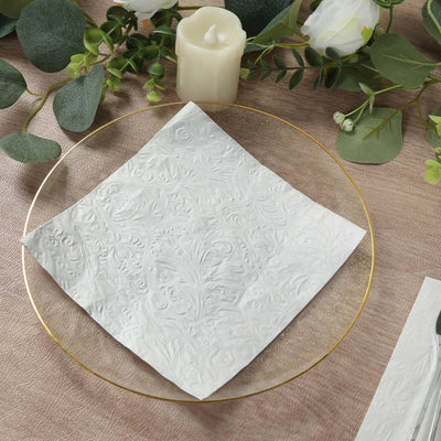 50-Pack Paper Cocktail Napkins with Embossed French Swirl Pattern White - Soft 2 Ply Beverage Napkins for Events