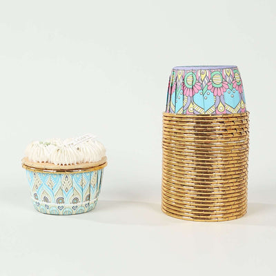 50-Pack Paper Cupcake Liners with Assorted Vintage Boho Design - Decorative Heat & Grease Resistant Dessert Baking Muffin Cake Cups 3oz