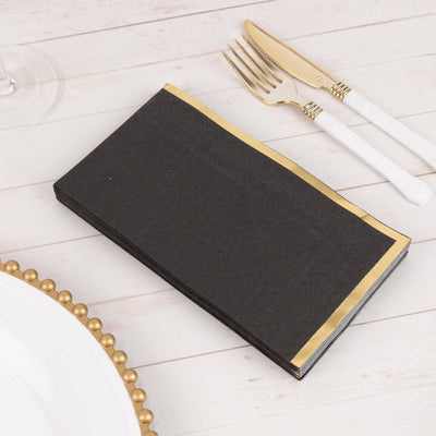 50-Pack Paper Dinner Napkins Black with Gold Foil Edge 2 Ply - Stylish Disposable Napkins for Parties - Napkins