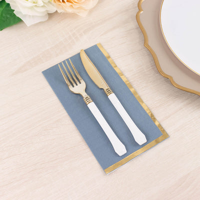 50-Pack Paper Dinner Napkins Dusty Blue with Gold Foil Edge 2 Ply - Stylish Disposable Napkins - Napkins