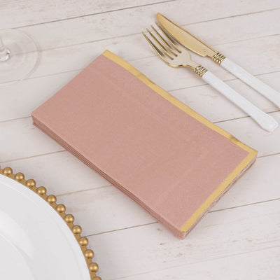 50-Pack Paper Dinner Napkins Dusty Rose with Gold Foil Edge 2 Ply - Stylish Disposable Napkins - Napkins
