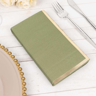 50-Pack Paper Dinner Napkins Dusty Sage Green with Gold Foil Edge 2 Ply - Stylish Disposable Napkins - Napkins