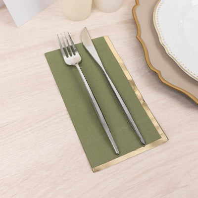 50-Pack Paper Dinner Napkins Dusty Sage Green with Gold Foil Edge 2 Ply - Stylish Disposable Napkins - Napkins