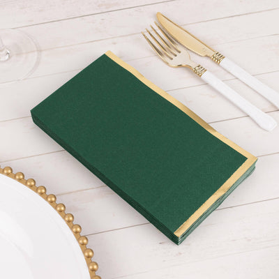 50-Pack Paper Dinner Napkins Hunter Emerald Green with Gold Foil Edge 2 Ply - Stylish Disposable Napkins - Napkins