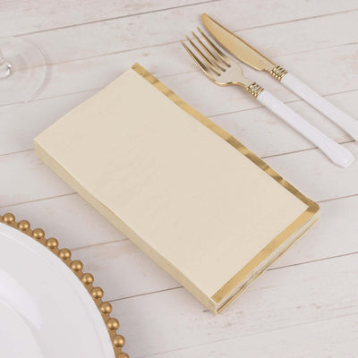 50-Pack Paper Dinner Napkins Ivory with Gold Foil Edge 2 Ply - Stylish Disposable Napkins - Napkins
