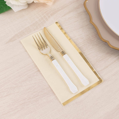 50-Pack Paper Dinner Napkins Ivory with Gold Foil Edge 2 Ply - Stylish Disposable Napkins - Napkins
