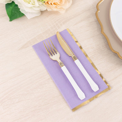 50-Pack Paper Dinner Napkins Lavender with Gold Foil Edge 2 Ply - Stylish Disposable Napkins - Napkins