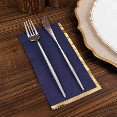 50-Pack Paper Dinner Napkins Navy Blue with Gold Foil Edge 2 Ply - Stylish Disposable Napkins - Napkins