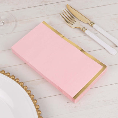 50-Pack Paper Dinner Napkins Pink with Gold Foil Edge 2 Ply - Stylish Disposable Napkins - Napkins