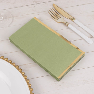 50-Pack Paper Dinner Napkins Sage Green with Gold Foil Edge 2 Ply - Stylish Disposable Napkins - Napkins