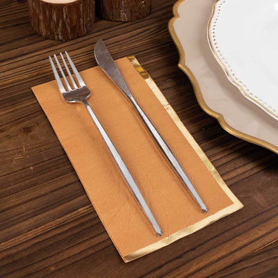50-Pack Paper Dinner Napkins Terracotta with Gold Foil Edge 2 Ply - Stylish Disposable Napkins - Napkins