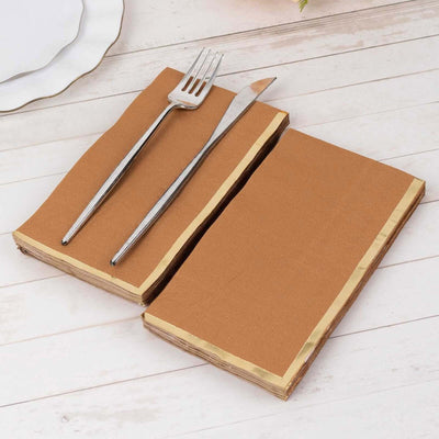 50-Pack Paper Dinner Napkins Terracotta with Gold Foil Edge 2 Ply - Stylish Disposable Napkins - Napkins