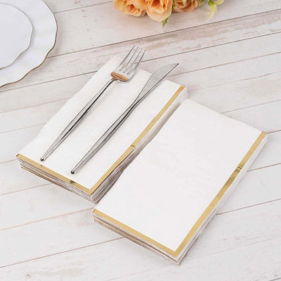 50-Pack Paper Dinner Napkins White with Gold Foil Edge 2 Ply - Stylish Disposable Napkins for Parties - Napkins