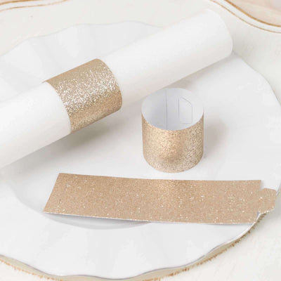 50-Pack Paper Napkin Rings Beige Glitter - Stylish Disposable Napkin Holders 1.5’’ - Napkins